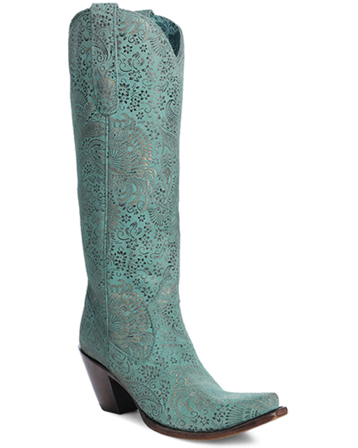 Women's Corral Floral Stamped Tall Western Boots - Snip Toe