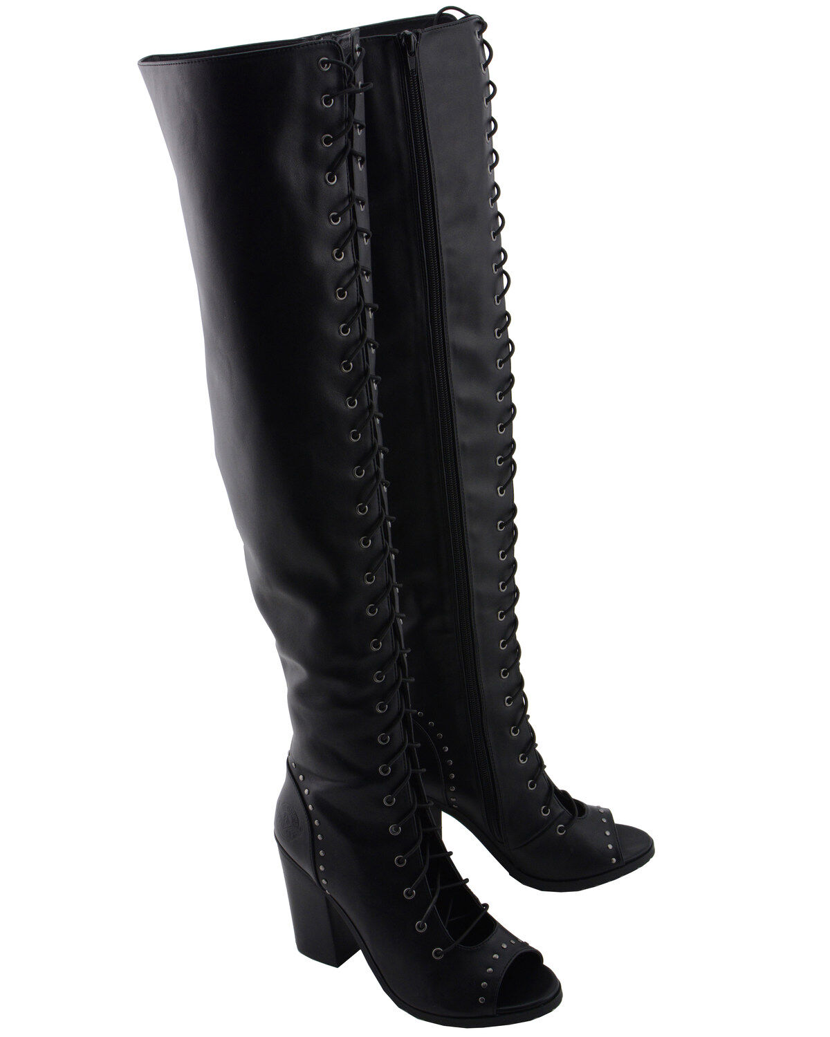 Women's Milwaukee Leather Open Toe Front Knee High Boots - Round Toe