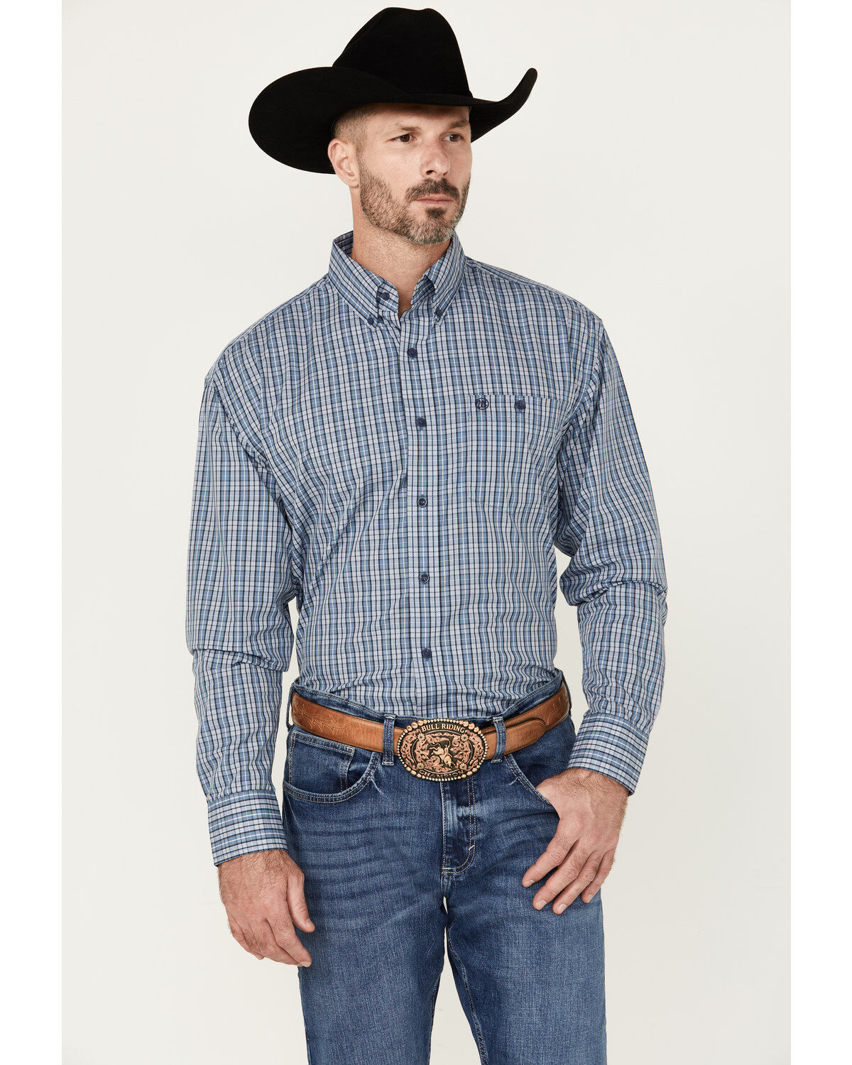 Men's Wrangler Classics Plaid Print Long Sleeve Button-Down Western Sh