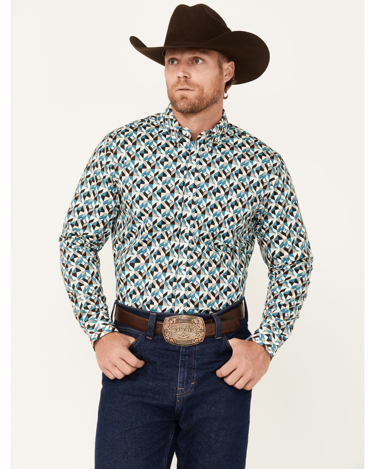 Men's RANK 45 Abstract Geo Print Long Sleeve Button-Down Shirt
