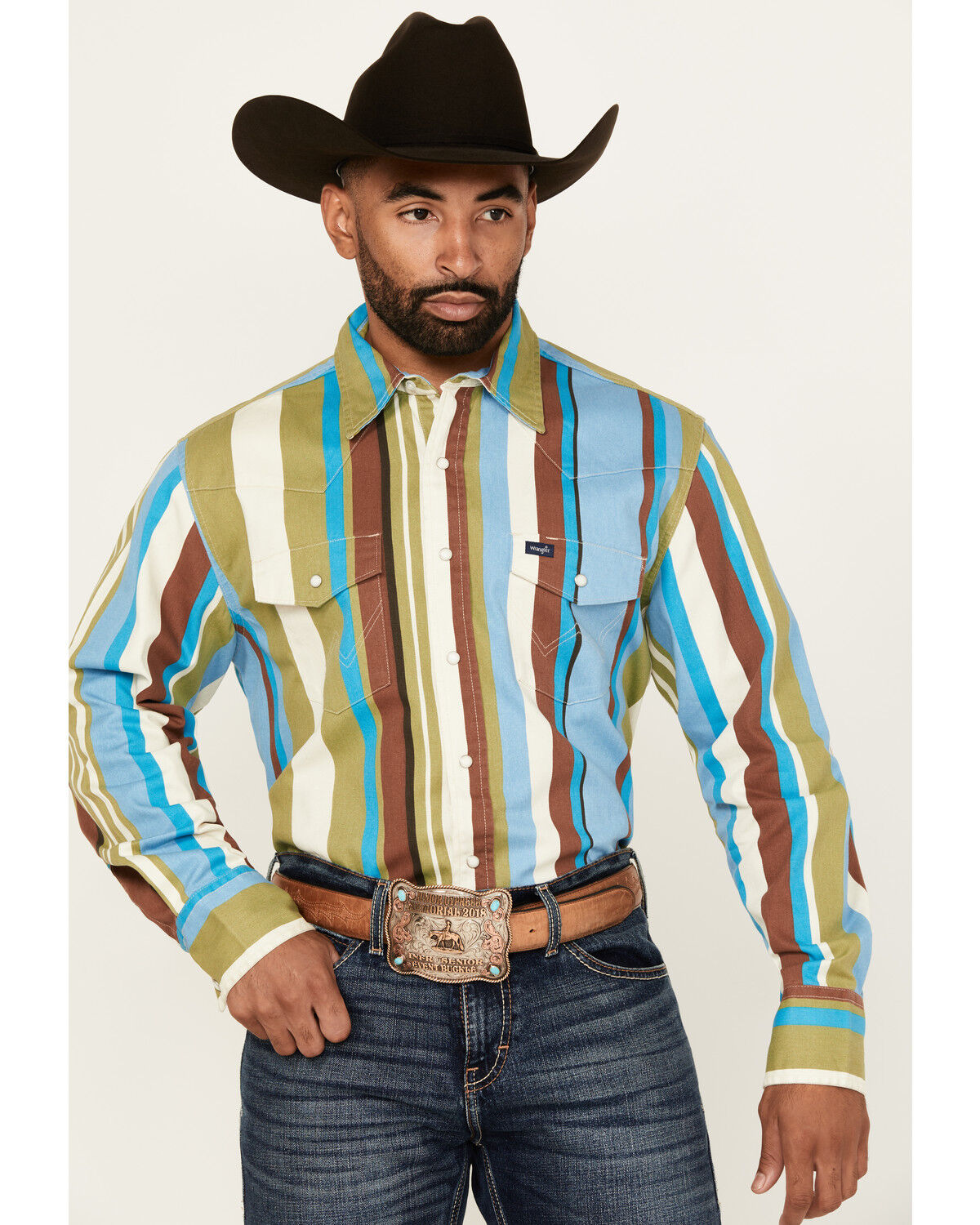 Men's Wrangler Vintage Brushpopper Striped Long Sleeve Snap Western Sh