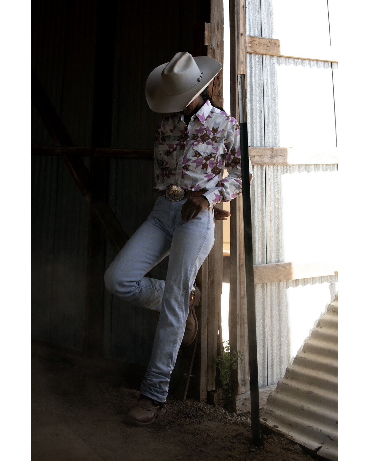 Women's Cowboygirl by Jenna Paulette Patchwork Print Long Sleeve Pearl
