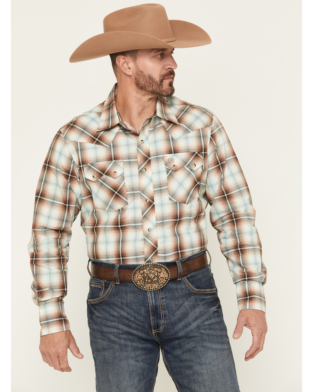 Men's Wrangler Retro Plaid Print Long Sleeve Snap Western Shirt