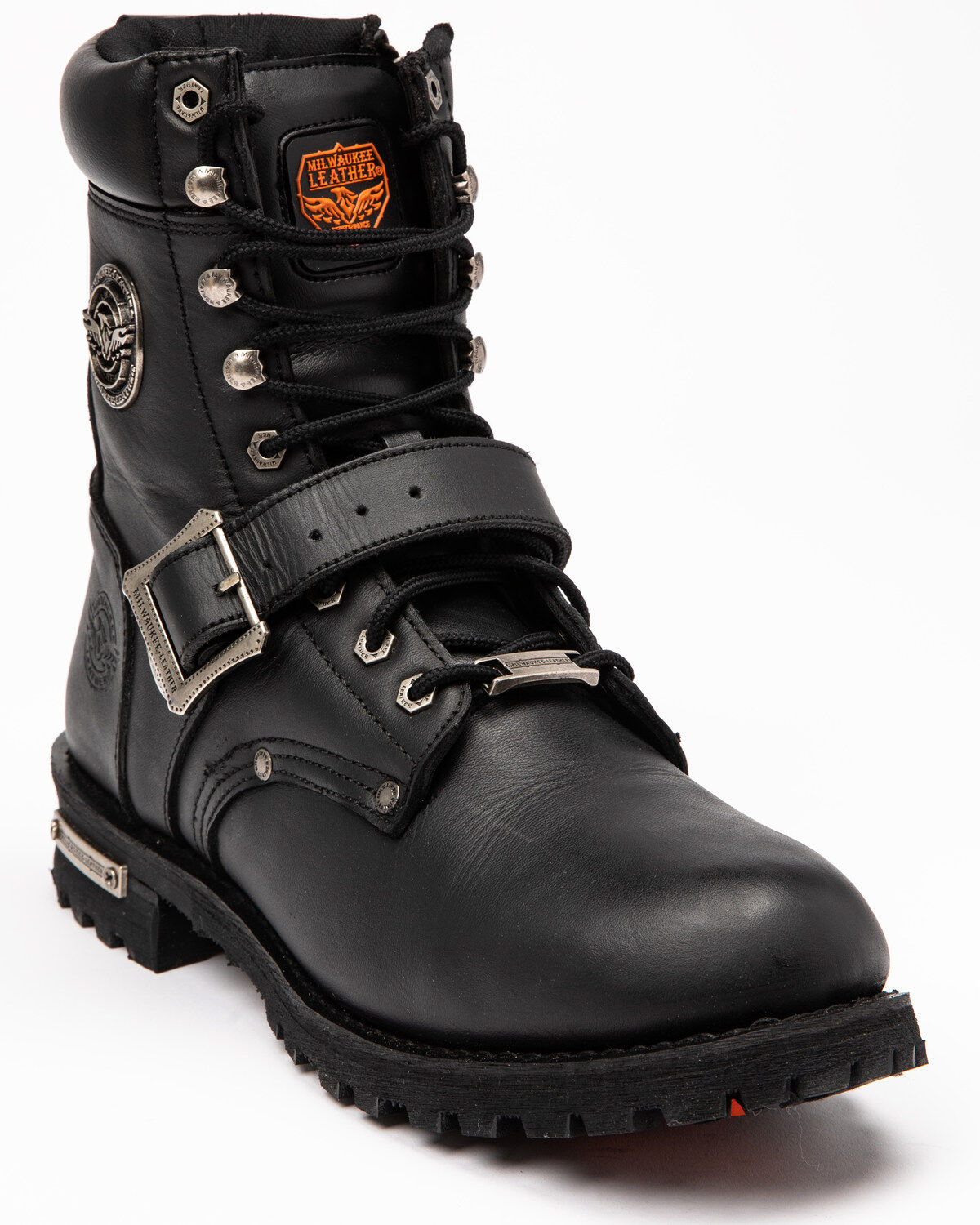 Men's Milwaukee Leather Buckled Lace-Up Boots - Round Toe