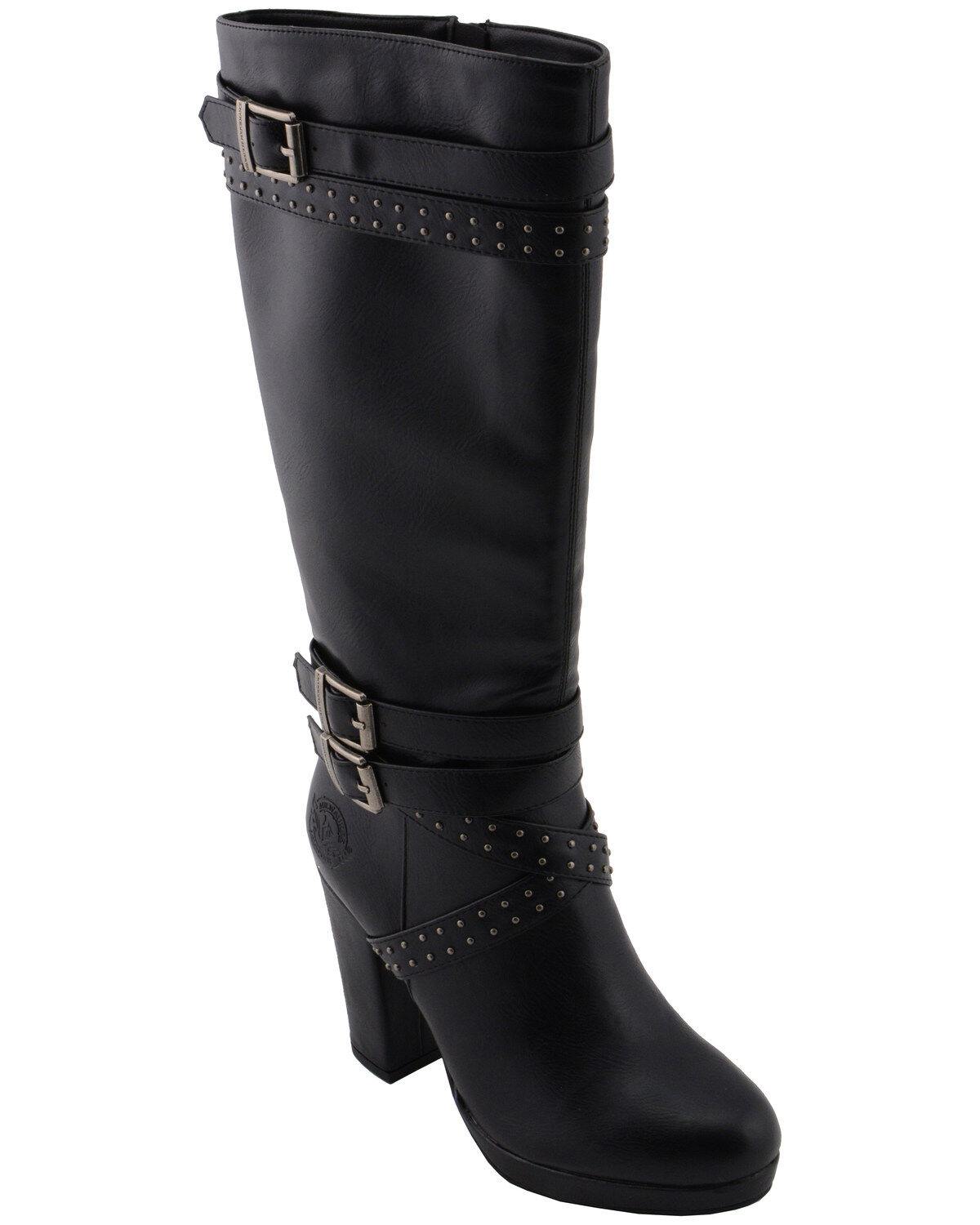 Women's Milwaukee Leather Platform Heel Studded Strap Boot - Round Toe