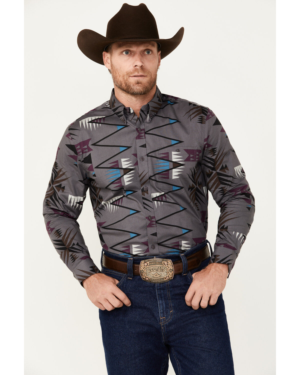 Men's RANK 45 Forkwood Southwestern Print Long Sleeve Button-Down Shi