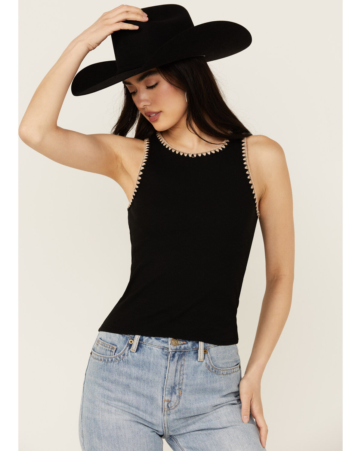 Women's White Crow Embroidered Trim Tank