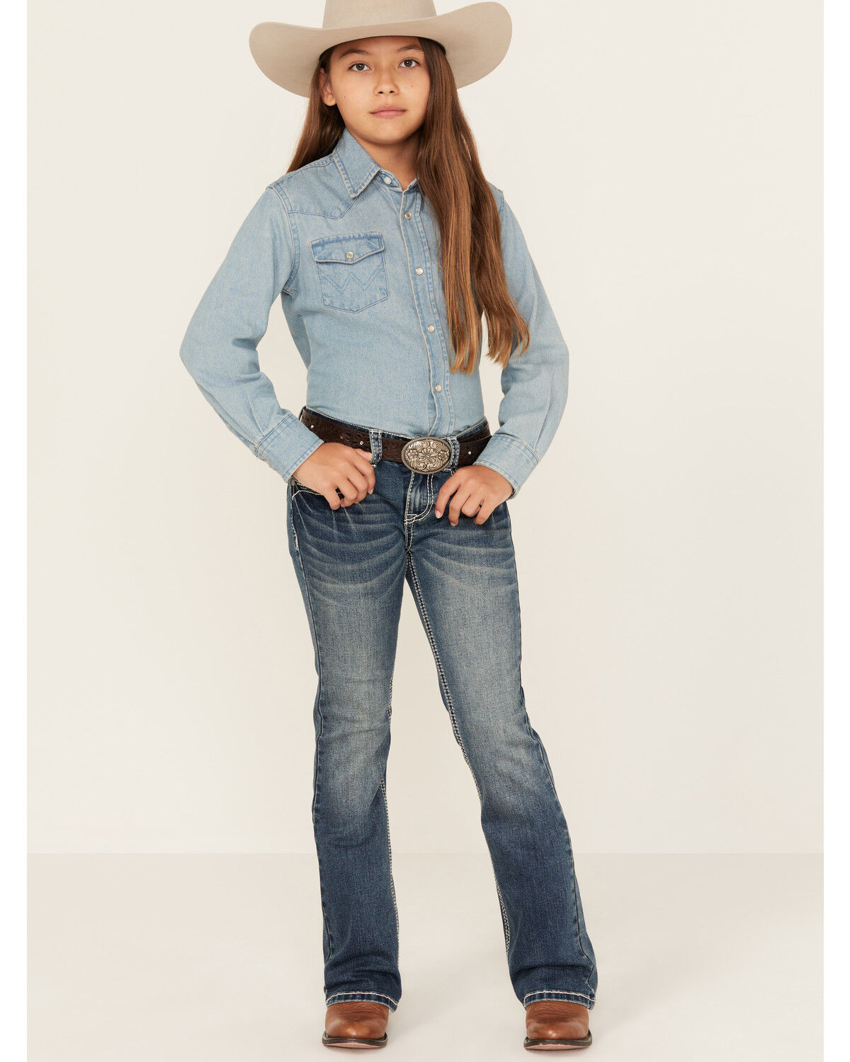 Girls' Shyanne Arrowhead Dark Wash Dreamcatcher Pocket Bootcut Stretch