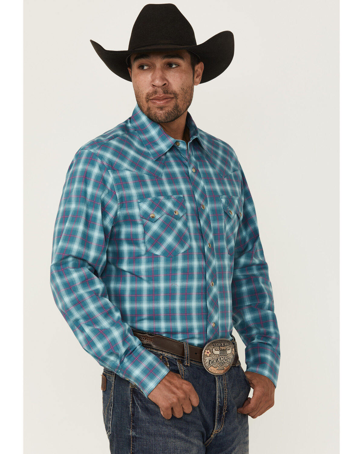 Men's Wrangler Retro Plaid Print Long Sleeve Snap Western Shirt