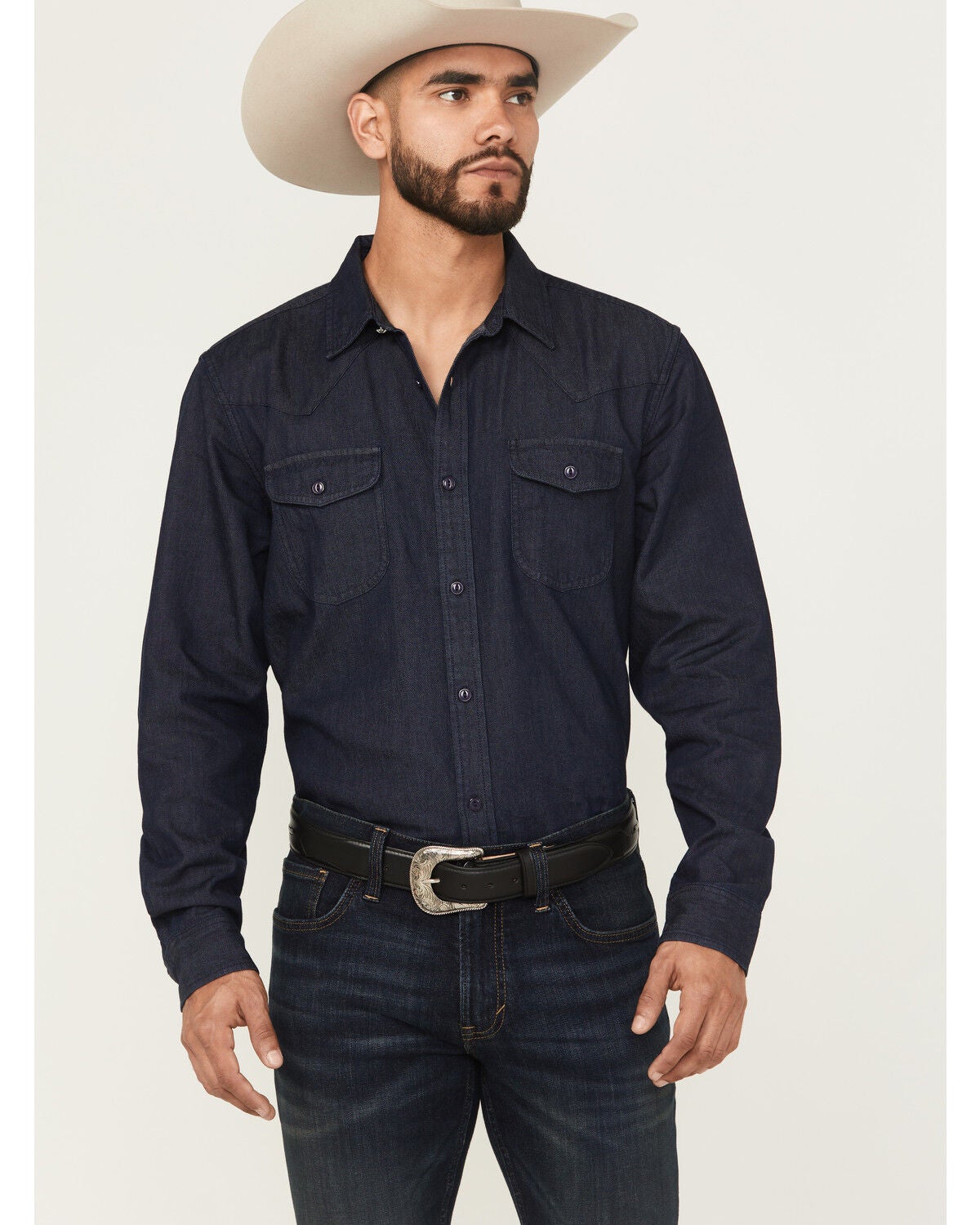 Men's Cody James Black 1978 Mamba Dark Wash Denim Long Sleeve Button-