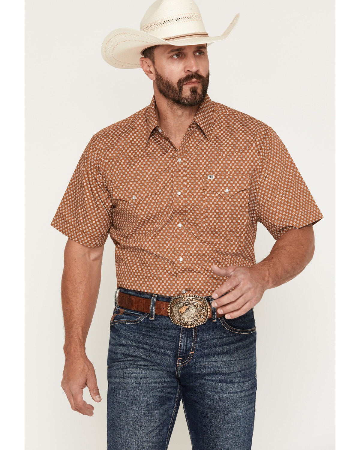 Men's Ely Walker Geo Print Short Sleeve Pearl Snap Western Shirt