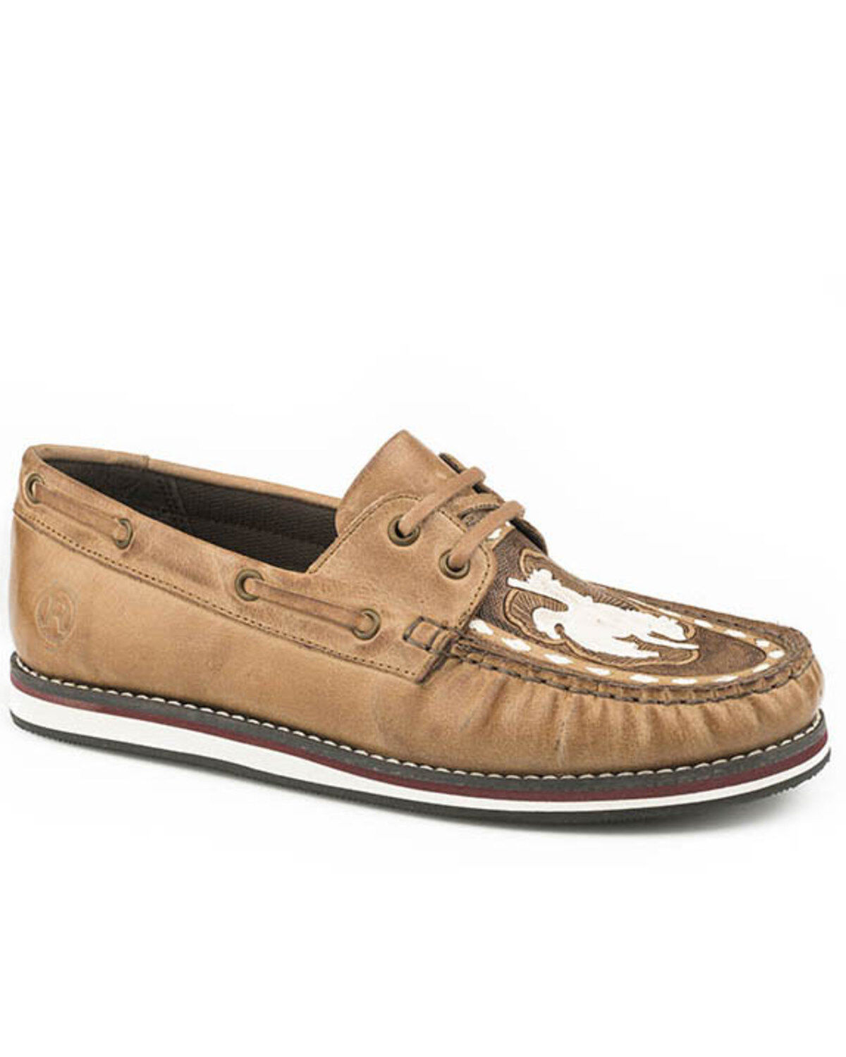Women's Roper Beige Leather Moccasin Shoes - Moc Toe