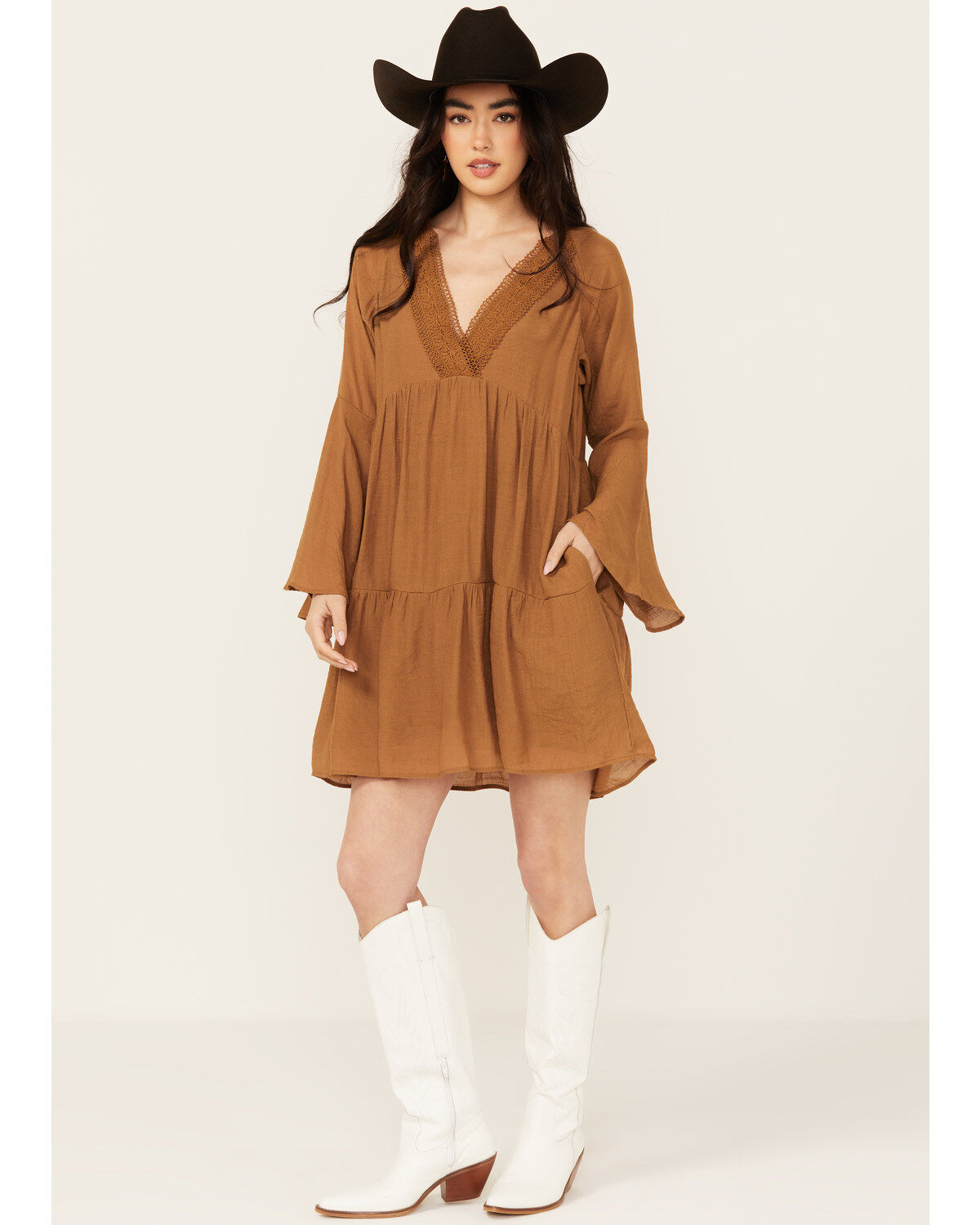 Women's Wishlist Lace Trim Long Sleeve Mini Dress
