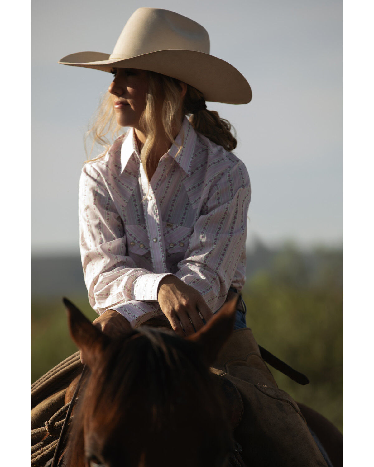 Women's Cowboygirl by Jenna Paulette Wallpaper Print Long Sleeve Pearl