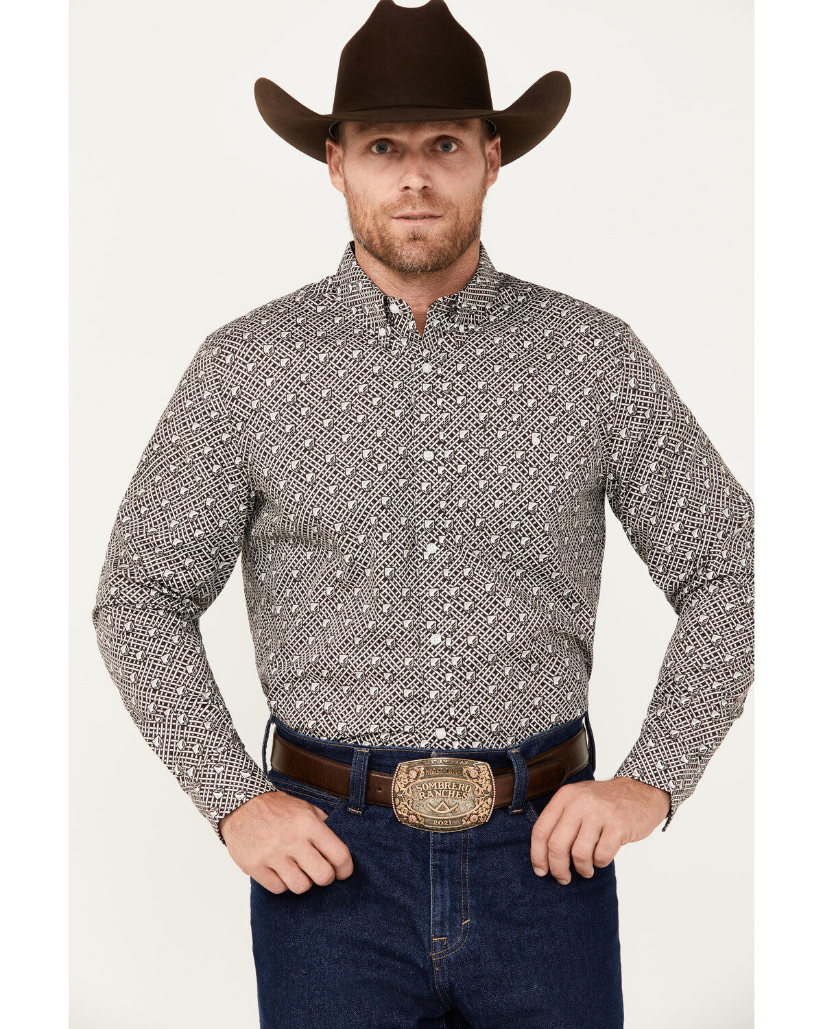 Men's RANK 45 Chute Gate Geo Print Long Sleeve Button-Down Western Sh