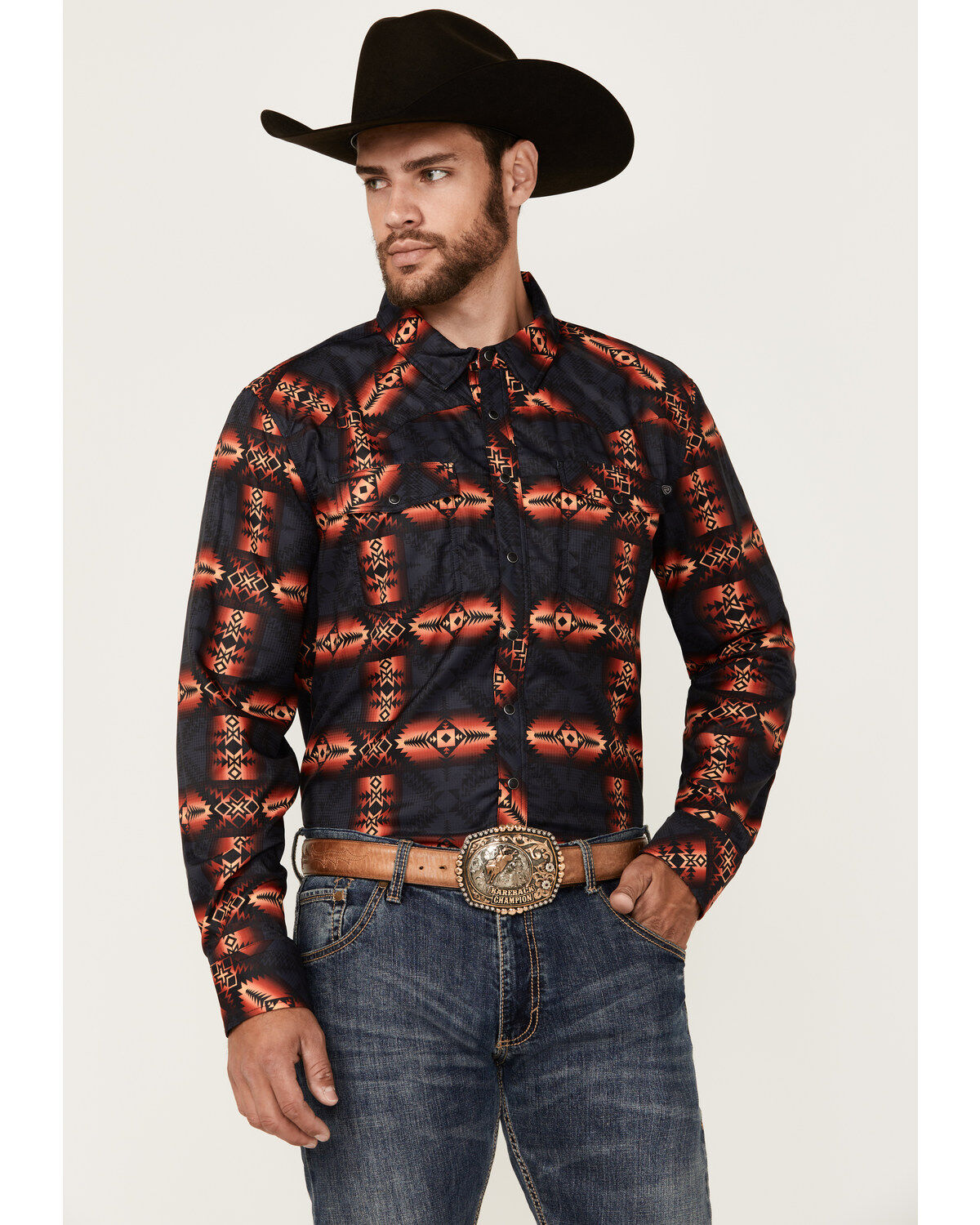 Men's Rock & Roll Denim Tek Southwestern Print Long Sleeve Snap Wester