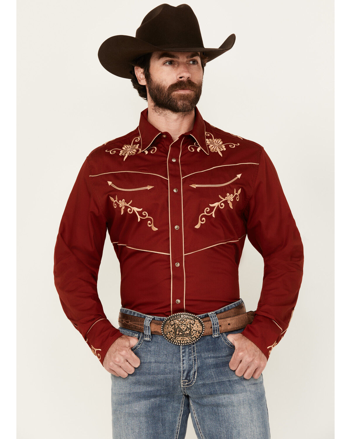Men's Wrangler Rodeo Ben Embroidered Long Sleeve Snap Western Shirt