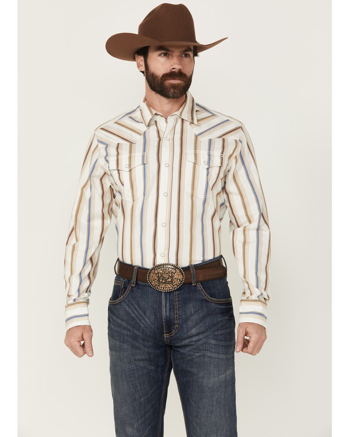 Men's Wrangler Retro Striped Print Long Sleeve Snap Stretch Western Sh