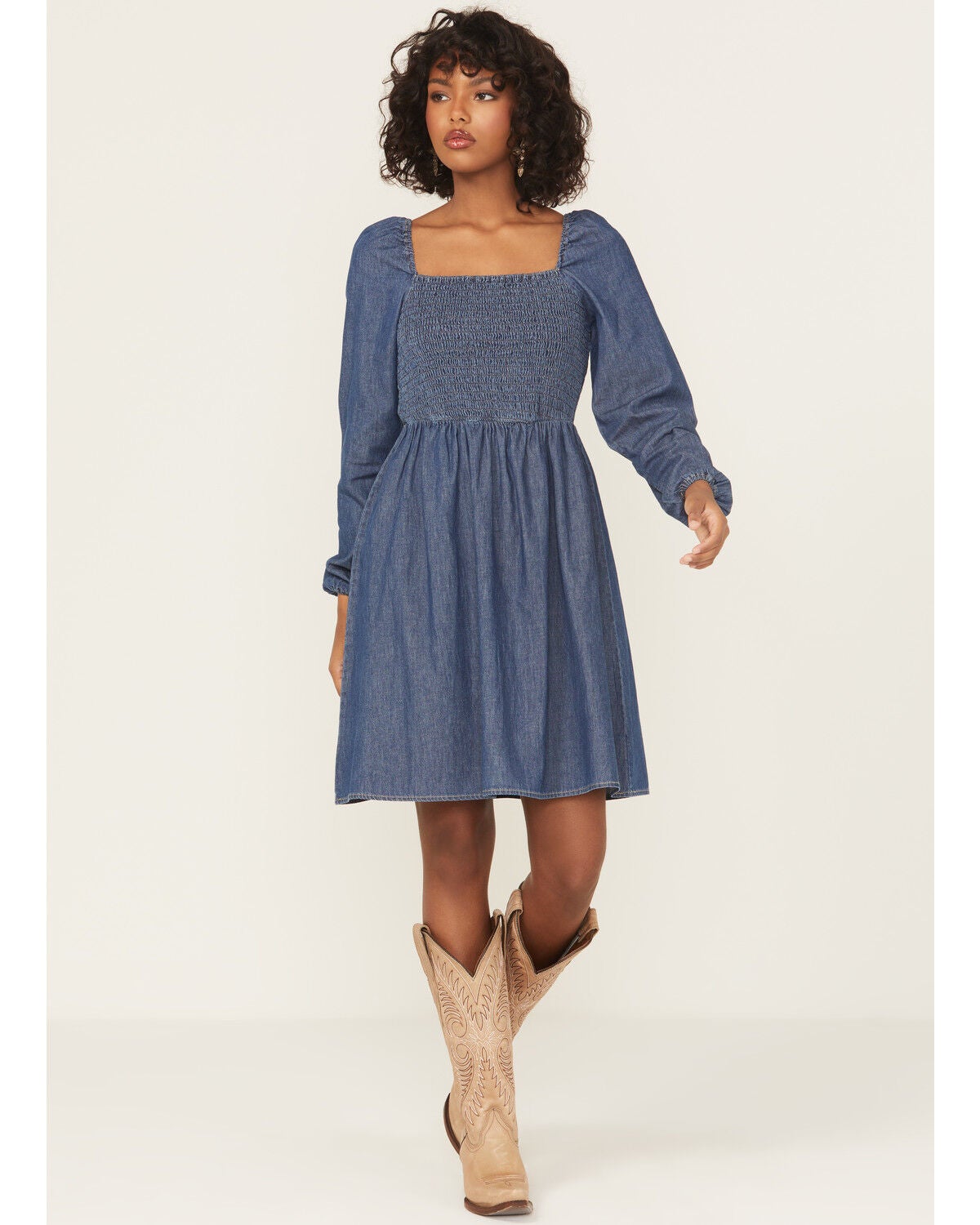 Women's Wrangler Retro Dark Wash Long Sleeve Denim Mini Dress