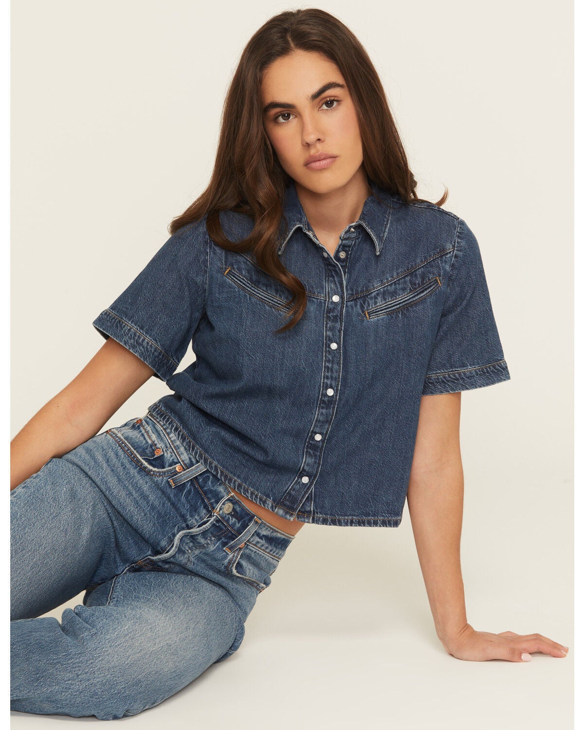 Women's Levi's Dark Wash Rinoa Camp Short Sleeve Snap Denim Shirt