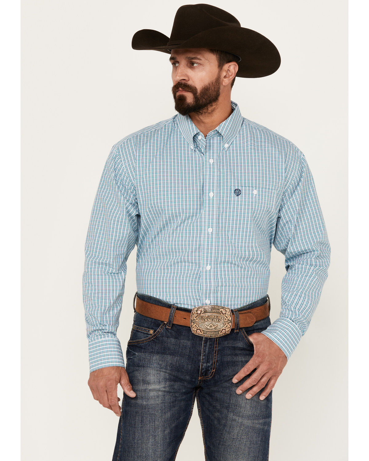 Men's Wrangler George Strait by Plaid Print Long Sleeve Button-Down We