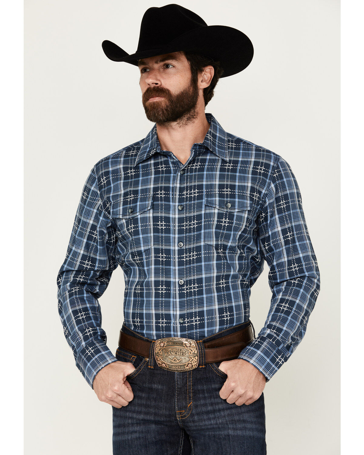 Men's Wrangler Retro Premium Plaid Print Long Sleeve Button-Down Weste