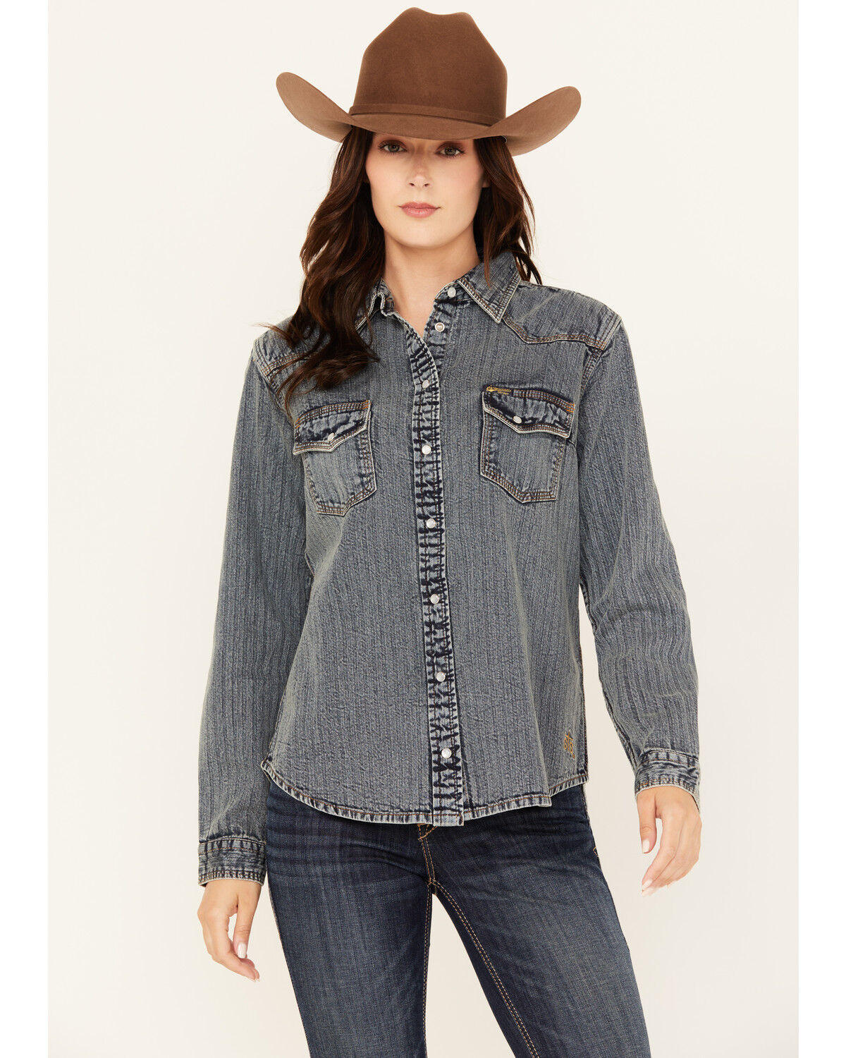 Women's STS Ranchwear By Carroll Duke Long Sleeve Snap Denim Western S
