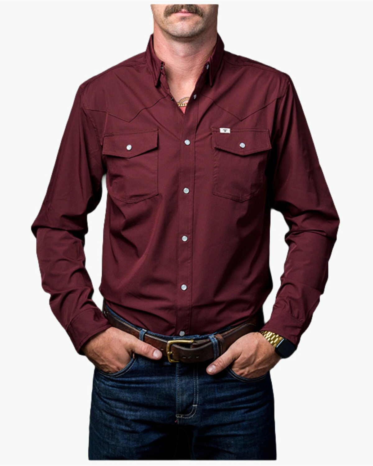 Men's Ferrell Tek Solid Short Sleeve Pearl Snap Stretch Performance We