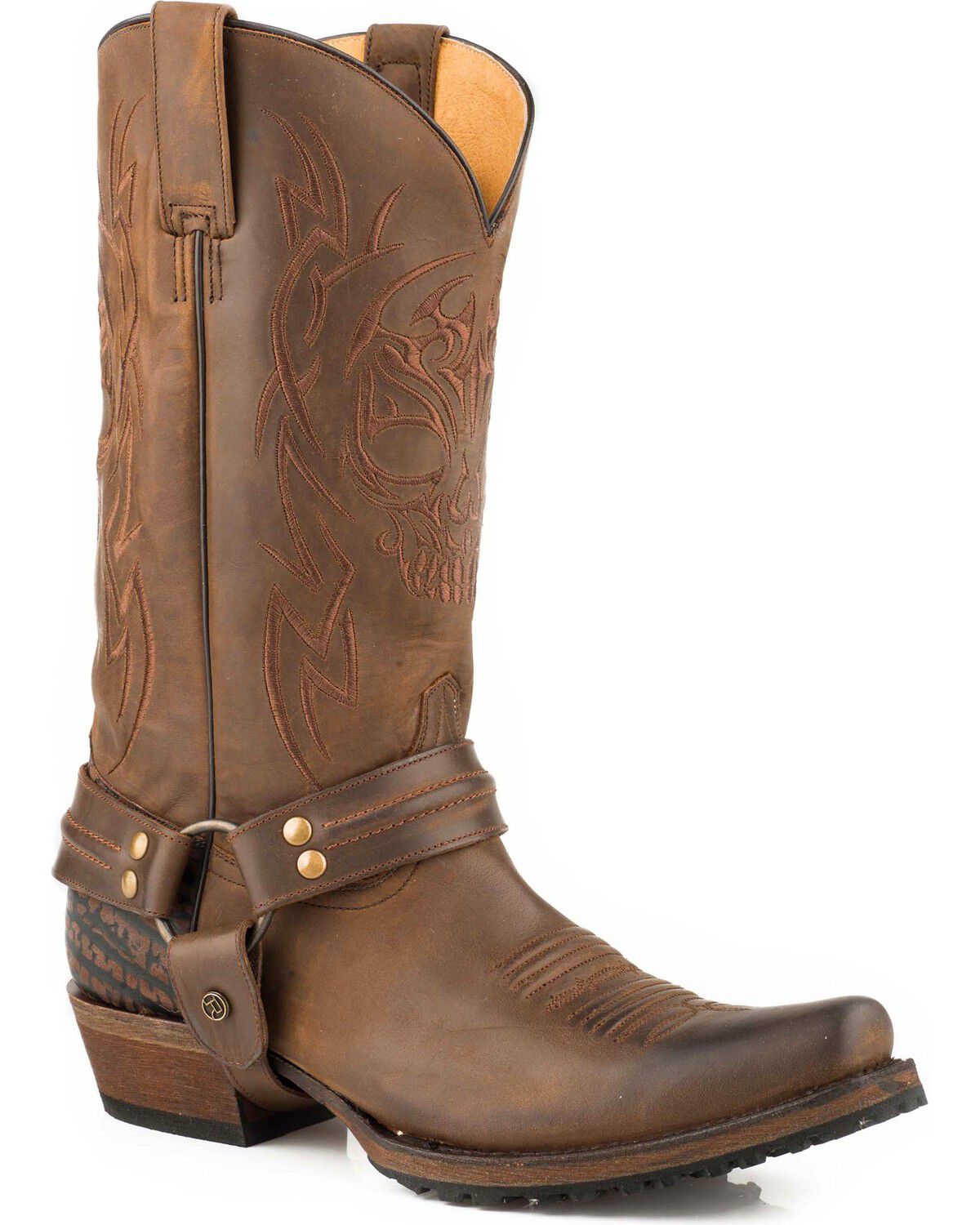 Men's Bandit Roper Skull Oily Leather Harness Boots - Toe