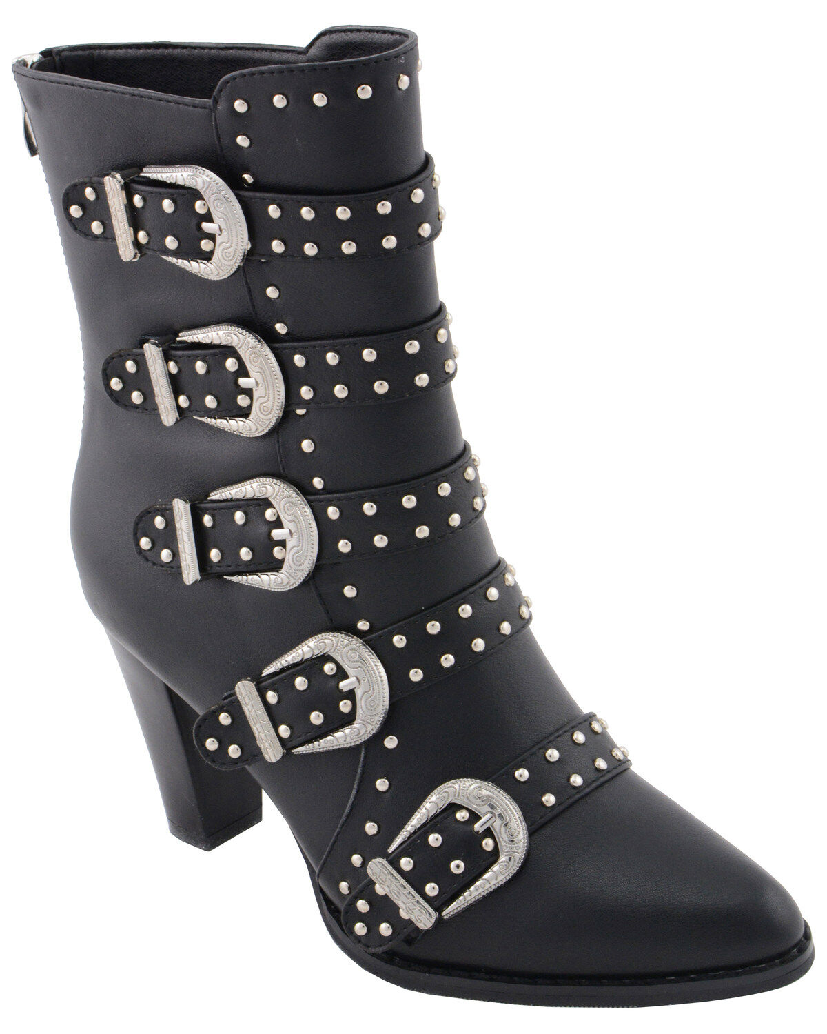 Women's Milwaukee Leather Studded Buckle Up Boots - Round Toe