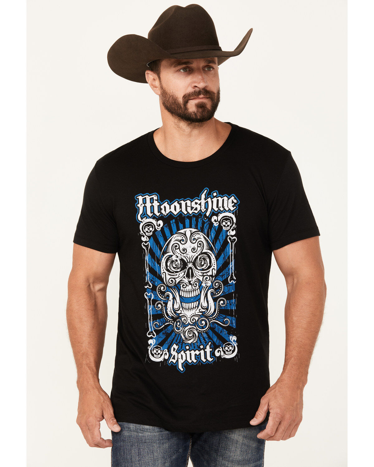 Men's Moonshine Spirit Skull Card Short Sleeve Graphic T-Shirt