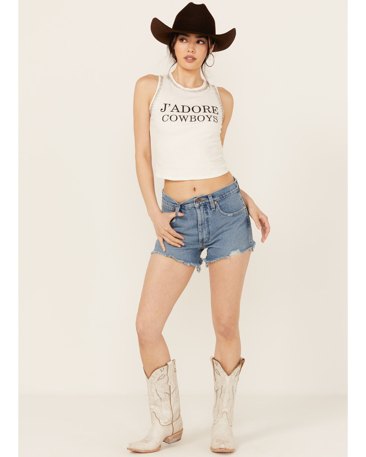Women's Wrangler Off Shore Medium Wash High Rise Reworked Cut Off Deni