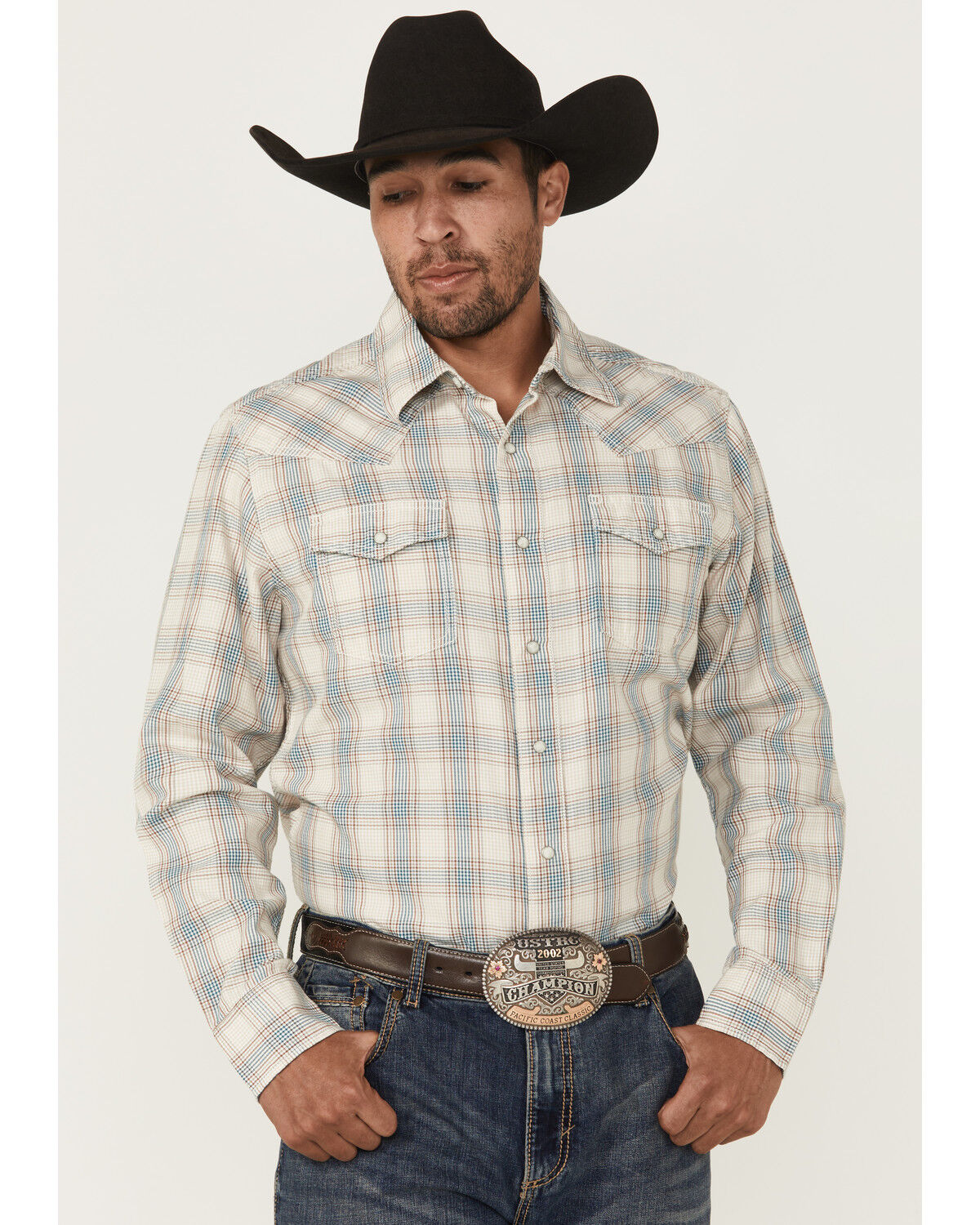 Men's Wrangler Retro Plaid Print Long Sleeve Snap Western Shirt
