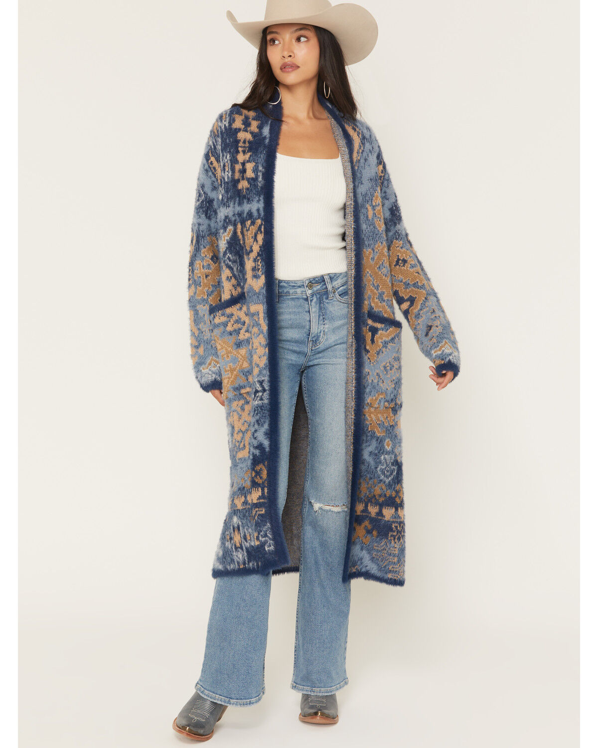 Women's Shyanne Southwestern Print Eyelash Yarn Duster