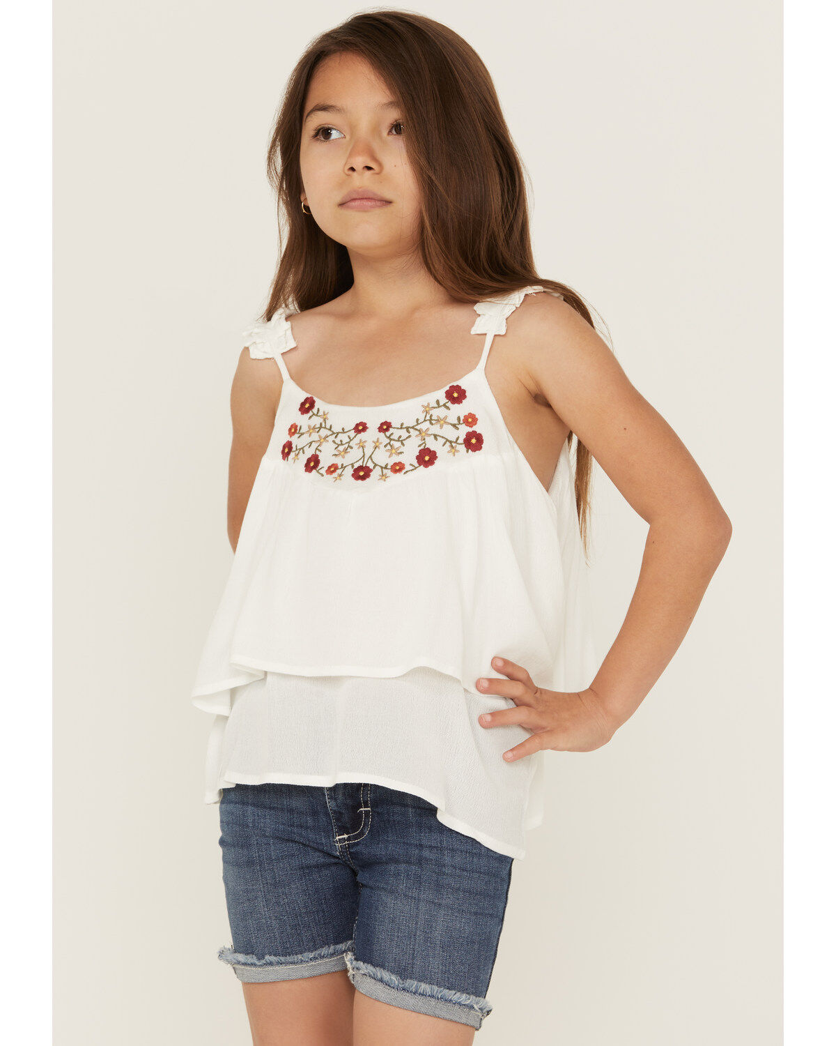 Girls' Hayden Embroidered Pleated Tank