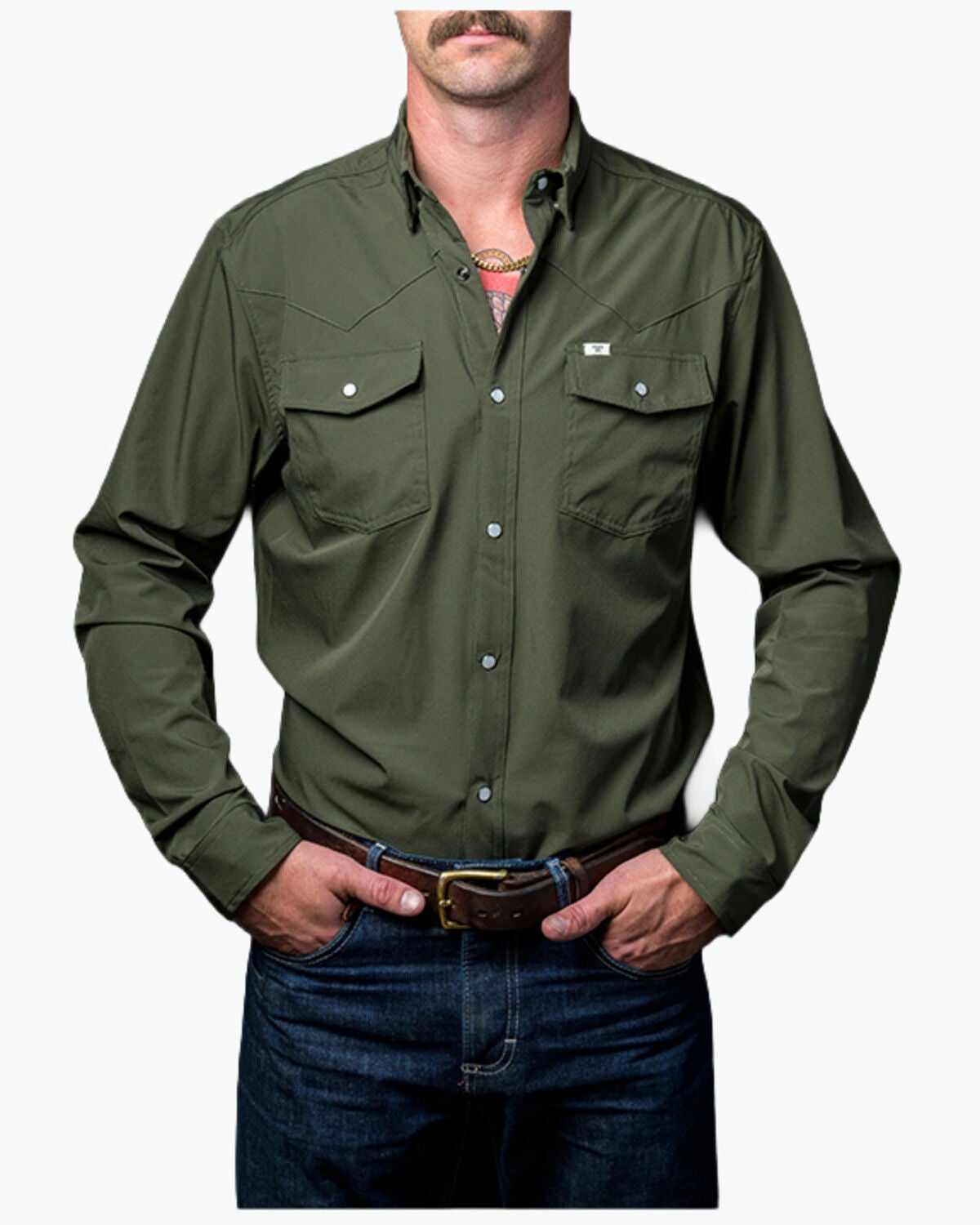 Men's Ferrell Tek Solid Short Sleeve Pearl Snap Stretch Performance We