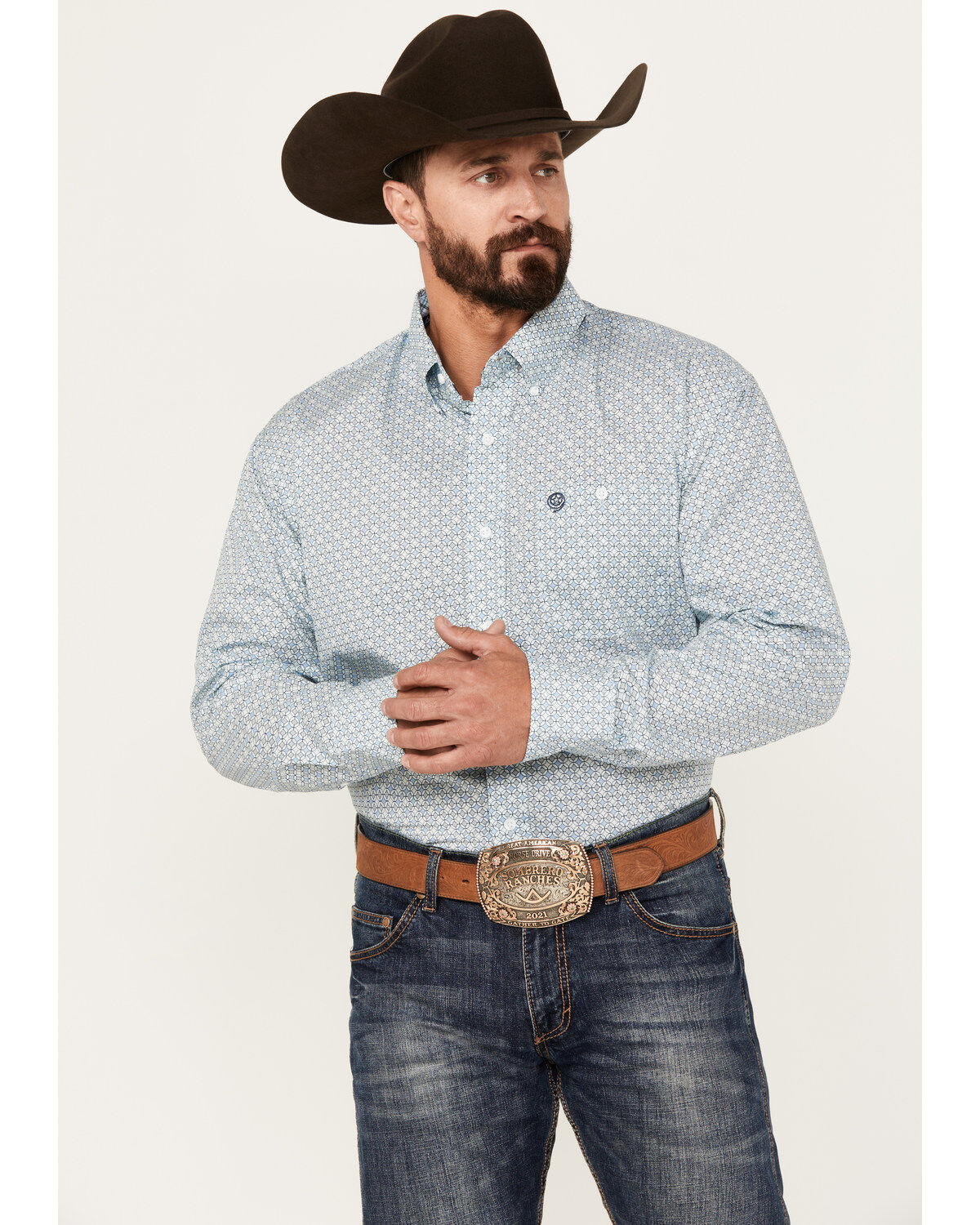 Men's Wrangler George Strait by Geo Print Long Sleeve Button-Down West