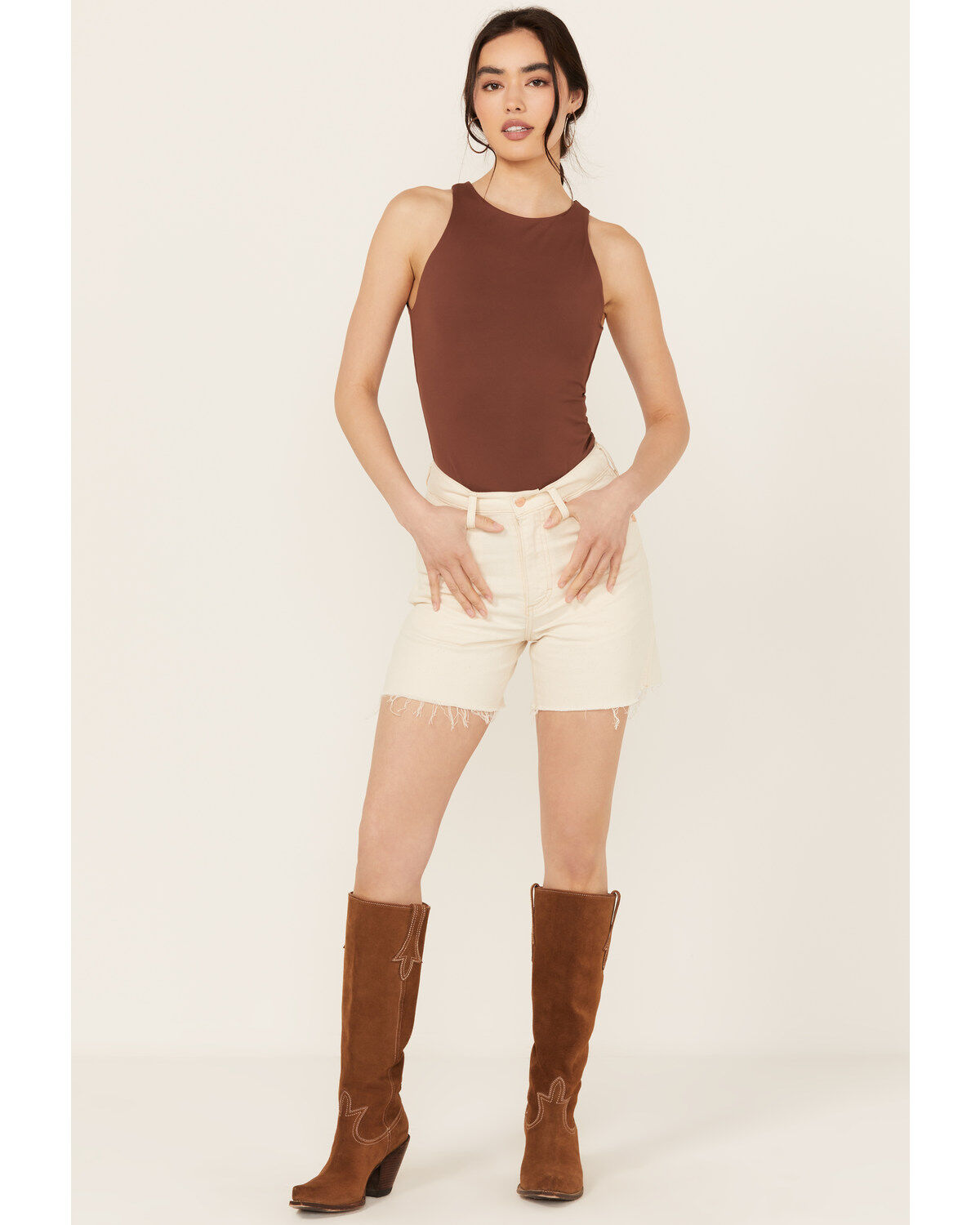 Women's Wrangler Cowboy Cutoff High Rise Mid-Length Denim Shorts
