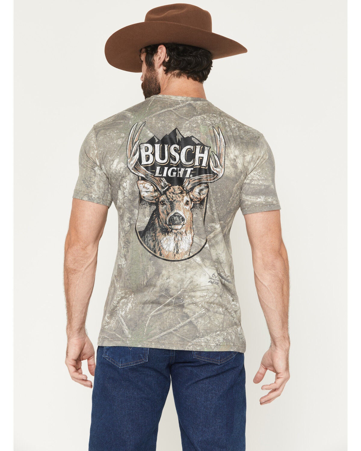 Men's Buckwear Busch Whitetail Camo Print Short Sleeve Graphic T-Shirt