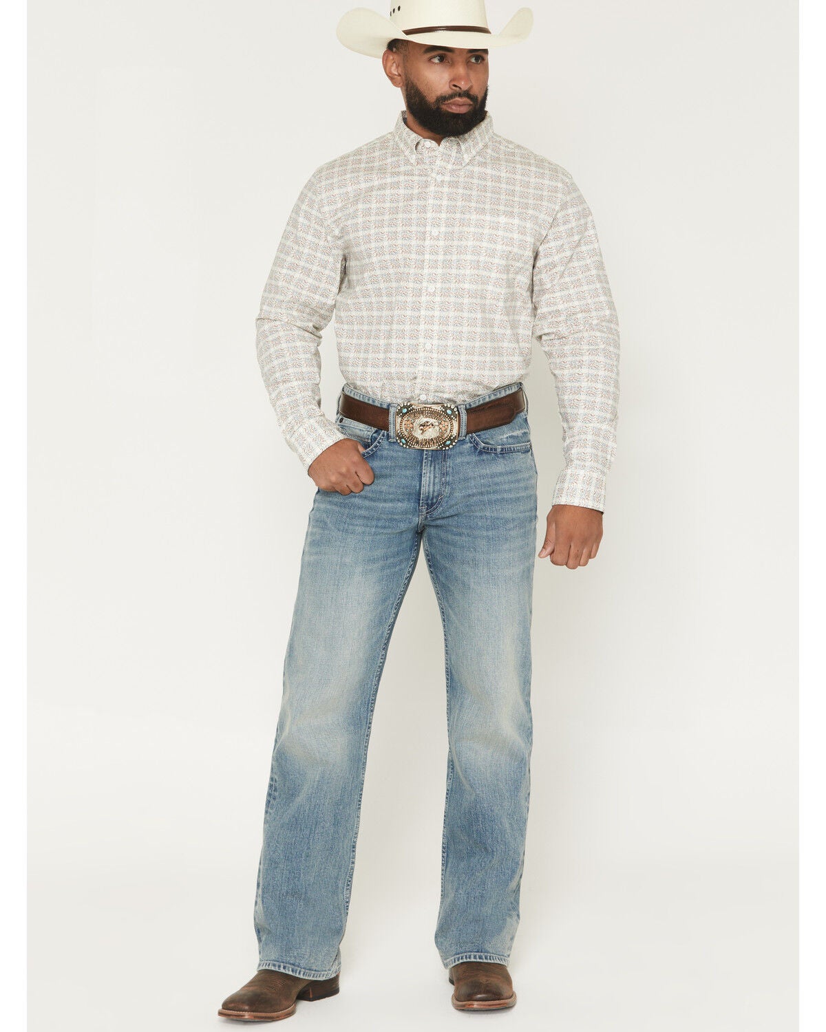 Men's RANK 45 Striker Light Wash Relaxed Bootcut Stretch Denim Jeans