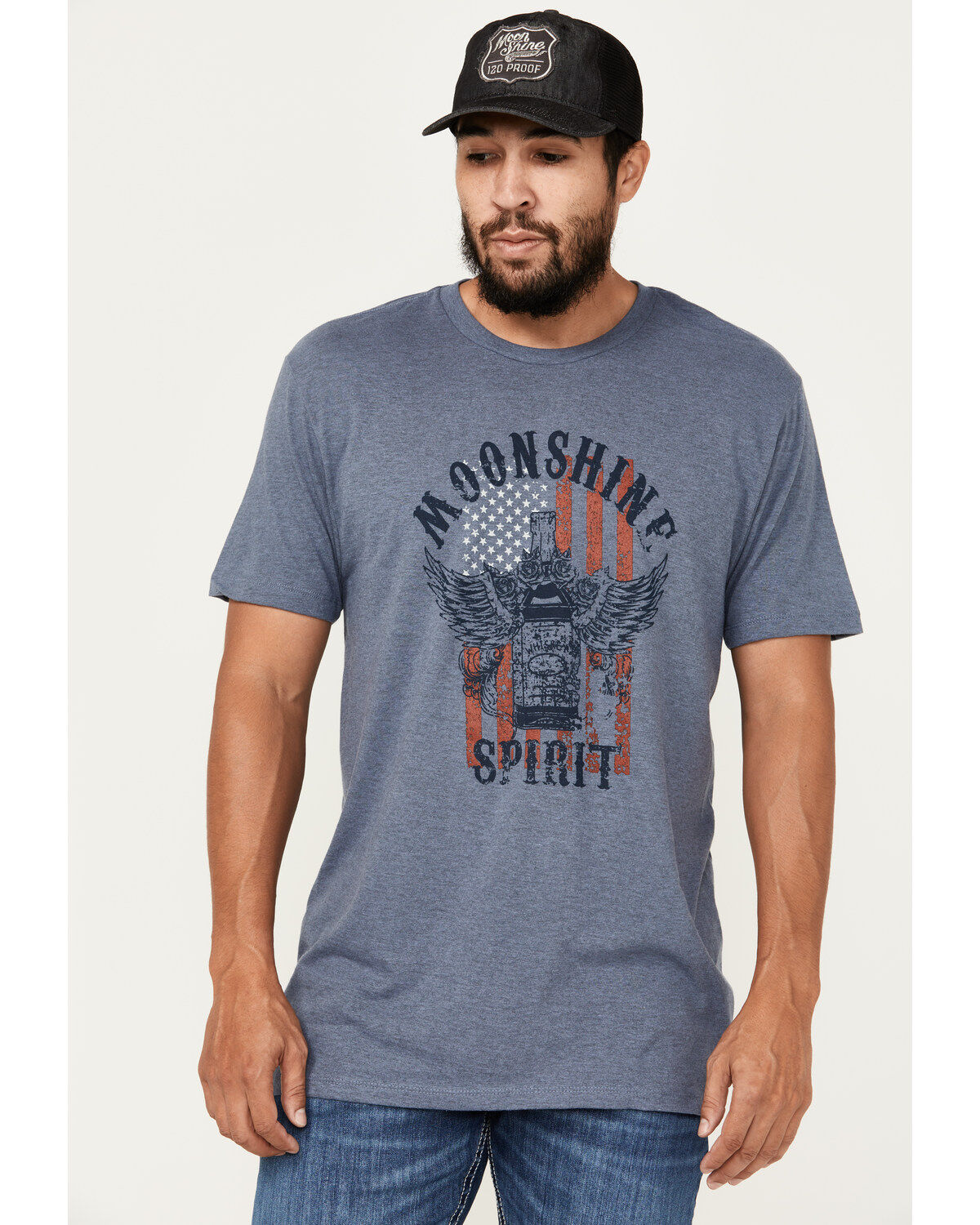 Men's Moonshine Spirit Winged Bottle Short Sleeve Graphic T-Shirt