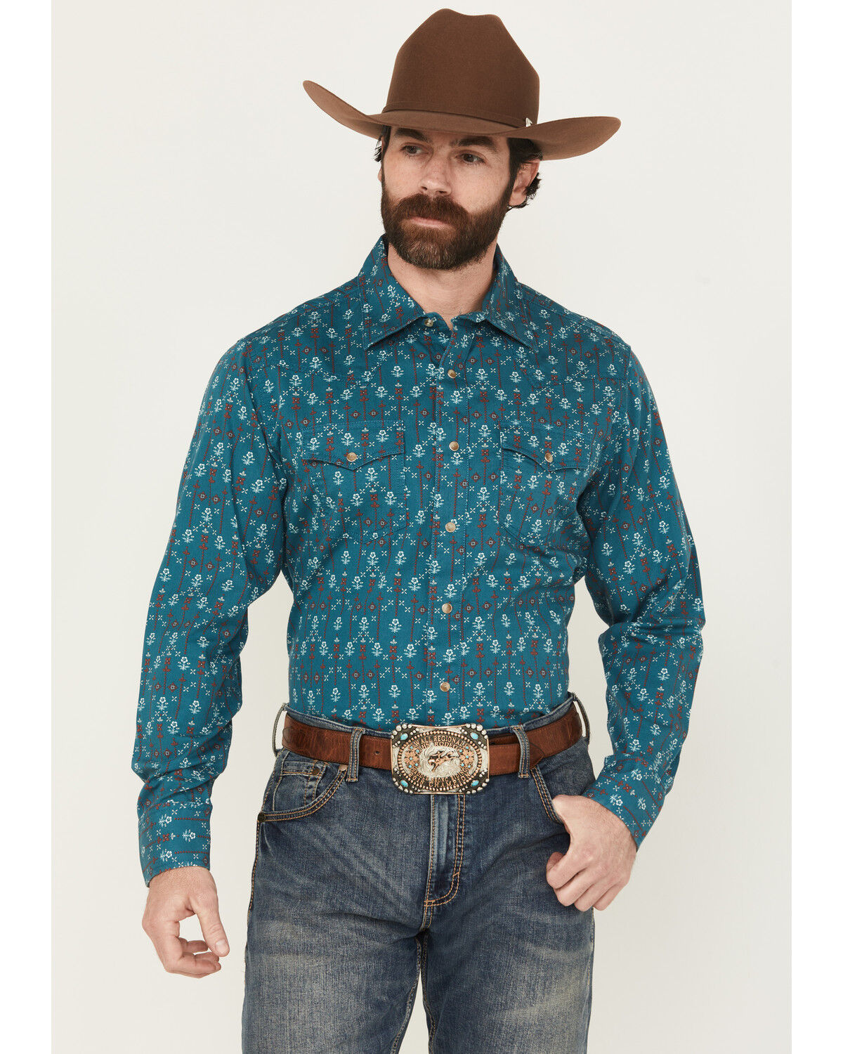 Men's Wrangler Retro Floral Print Long Sleeve Snap Western Shirt