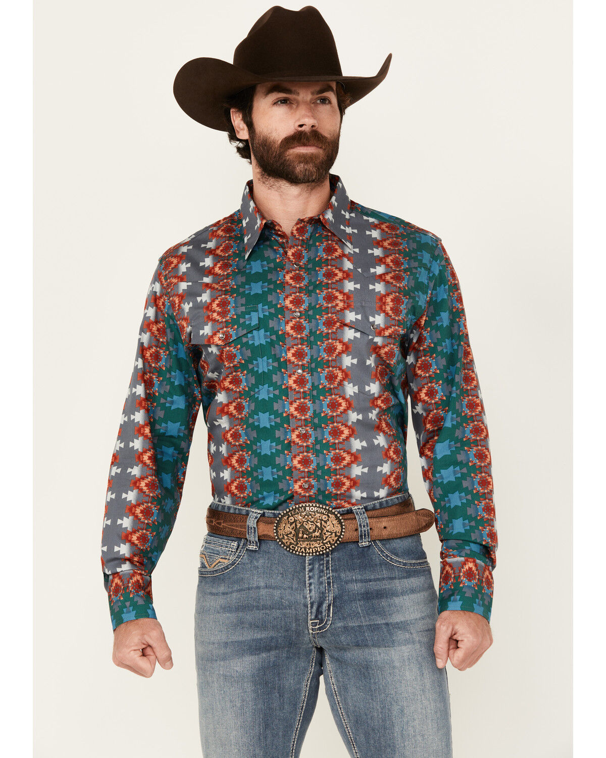 Men's Wrangler Checotah Southwestern Print Long Sleeve Snap Western Sh
