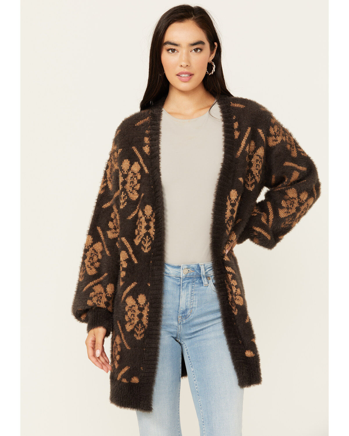 Women's Room 34 Floral Print Jacquard Cardigan