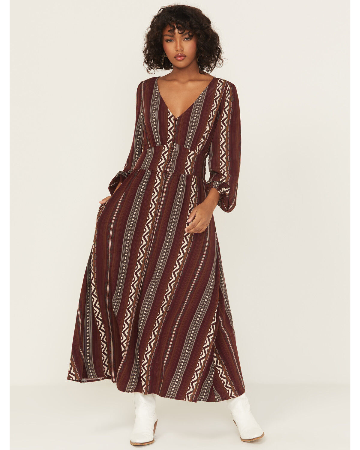 Women's Wrangler Retro Southwestern Striped Print Long Sleeve Button-D