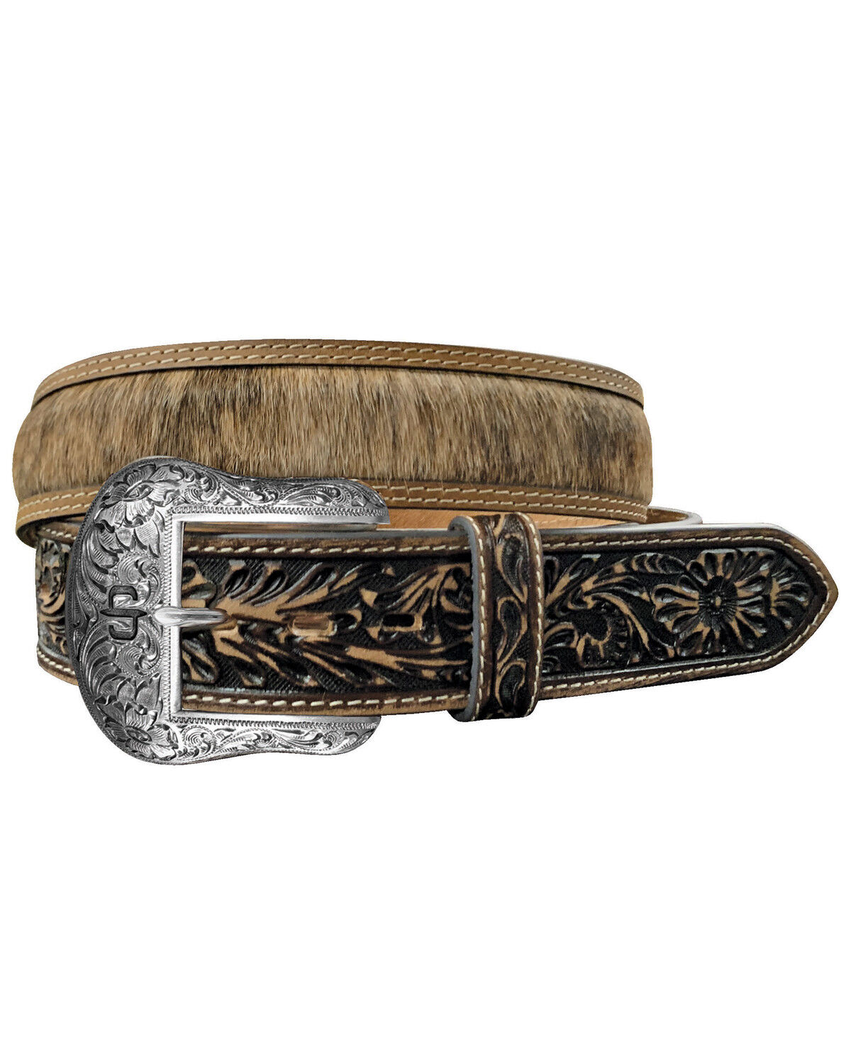 Men's Stetson Hair-On-Hide Tooled Tab Belt