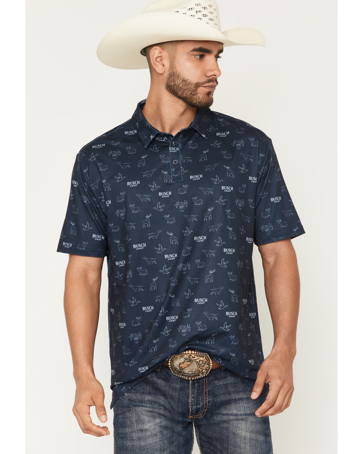 Men's Buckwear Busch Light Repeat Short Sleeve Polo