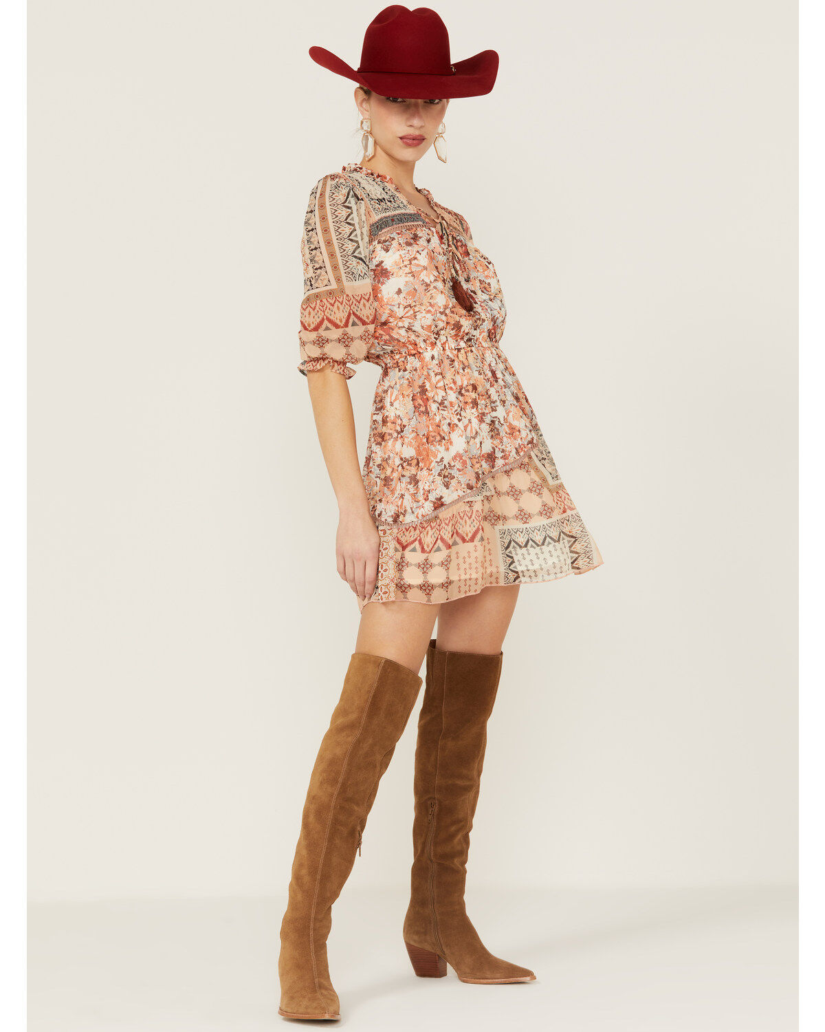 Women's Miss Me Patchwork Long Sleeve Mini Dress