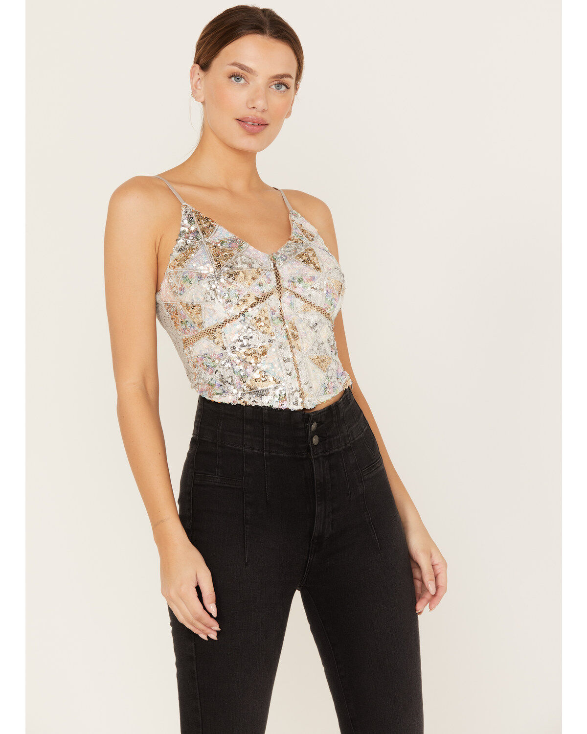 Women's Miss Me Sequin Cropped Tank Top