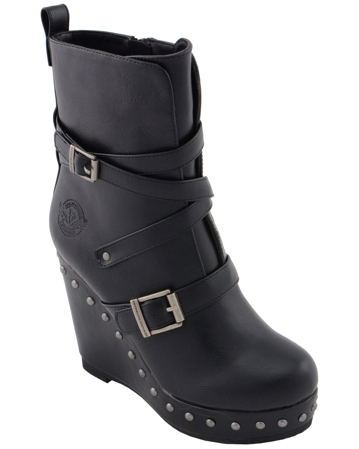 Women's Milwaukee Leather Triple Strap Wedge Boots - Round Toe